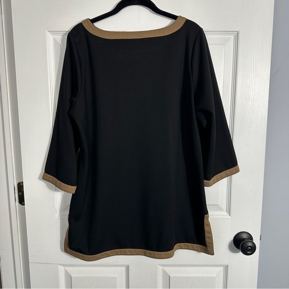 Coldwater Creek sz L/14 tunic, black w/brown trim, 3/4 sleeves, fall, autumn - Picture 10 of 10